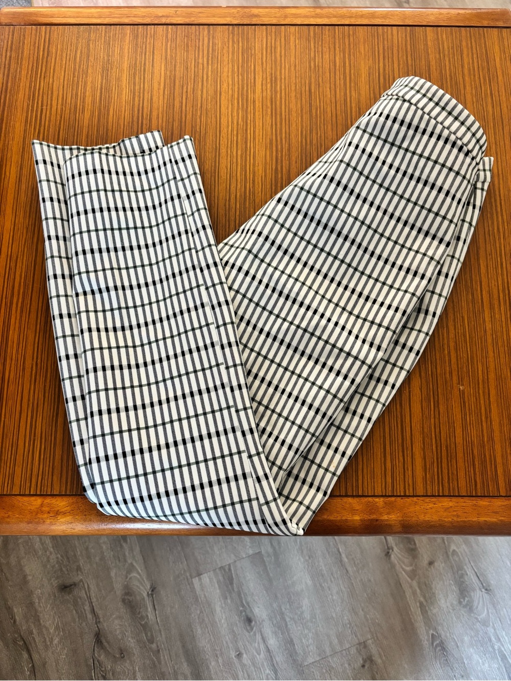 Theory Plaid Check Slim Trousers Pants Cream Black Green Size 0
